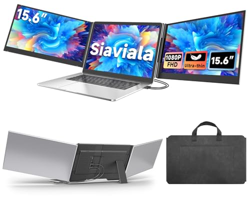 siaviala Monitor Portatil 15.6” Ultra Delgado, 1080P FHD IPS Extensor Pantalla Portatil, Triple Pantalla para Portatil para computadoras portátiles de 13 