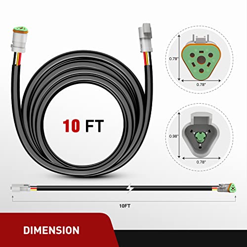 Image of Nilight 2 PCS 16 AWG 10 Feet 3 Pin DT Connector Wiring Harness Extension Kit Plug and Play for Dual Mode Off Road LED Pod Lights Bar DRL Driving Auxiliary Reverse Boat Light