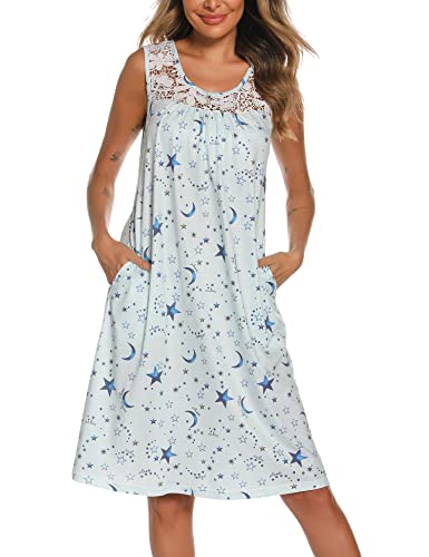 Yozly Nightgowns For Women Soft Sleeveless Lace Night Gowns Blue Star, Xx-Large #TOP1