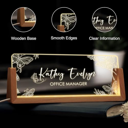 Image of Custom Name Plate for Desk, Personalized Light Up Acrylic Desk Name Plate, Personalized Office Gifts for Boss Coworkers Teacher, Employee Appreciation GIfts, Office Decor for Women Men