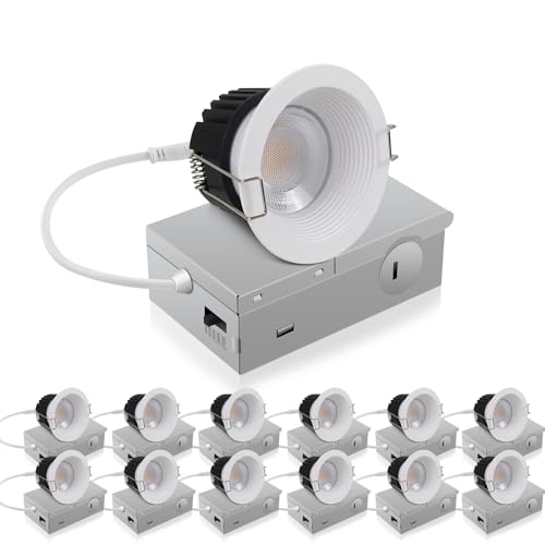 Adetu 3 Inch 5CCT Anti-Glare LED Downlight with Junction Box 2700K/3000K/4000K/5000K Selectable CRI90+ 12W COB 1160LM IP65 Waterproof Dimmable-ETL and Energy Star Certified (White 12 Pack)