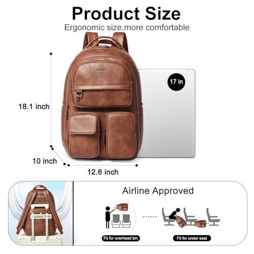 Mochila de cuero vegano para laptop 17 pulgadas marrón miniatura 3