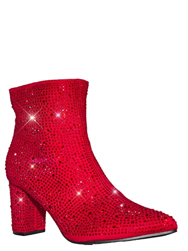 Forever Women Rhinestone Block Chunky Heel Ankle Bootie Iceberg 12 shoes Red Size 8.52