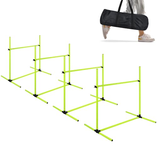ORHEYA Agility Set Hunde Hürdenset Slalom Stangen Agility Ausrüstung für Hundetraining mit 4 x Hürden Höhenverstellbar, 104x70x101cm, Grün