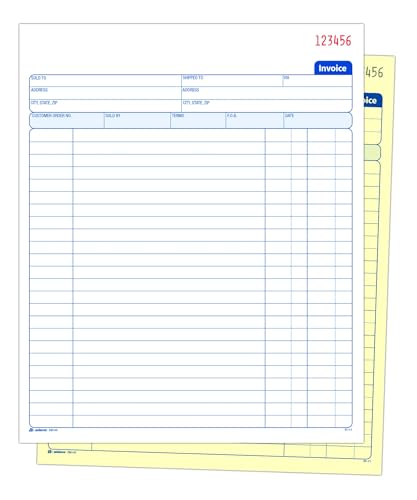 adams invoice book 8-38 x 10-1116 inches 2-part carbonless whitecanary 50 sets per book d8140