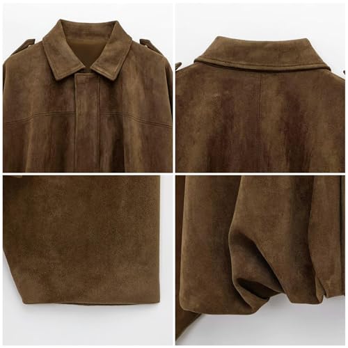 Suede Jackets for Women 2025 Faux Suede Bomber Jacket Coats Oversized Leather Jacket Fall Fashion Women’s Outerwear4