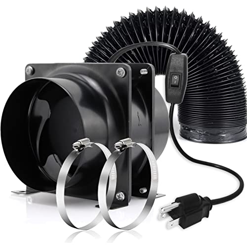 100mm 90CFM アキシャルダクトファン（オン/オフ制御）+ 2m クランプ付きダクトホース ワークベンチ、温室、HVACダクト、水耕栽培用