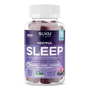 Restful Sleep – LTheanine & GABA Gummies for Natural Sleep, Relaxed Mind and Body, Easy to Chew – Non GMO, Gluten Sugar Free – BlackBerry-Hibiscus Flavored Melatonin Gummies, 50 Count