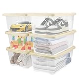 RTUDOPUYT 6Pcs Clear Shoe Boxes with Lids, Plastic Shoe Boxes with Lids, Shoe Box Storage Containers, Stackable Shoe Organizer Boxes for Closet Organizers And Storage