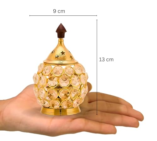 Image of DSH Brass and Crystal Akhand Diya for Puja Decorative Crystal Oil Lamp Tea Light Holder Home Decor Diwali Decoration Diya.