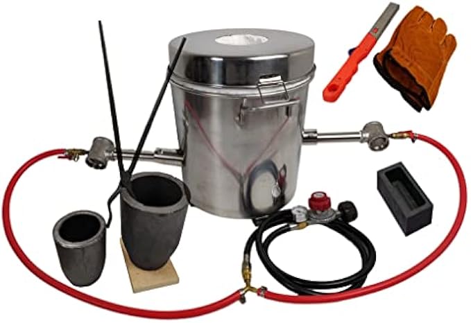 LSMIITTH 16 KG Gas Metal Melting Furnace Kit 2642°F / 1450°C Propane Forge Dual Burner (Each 100,000 BTU) Foundry Home Kiln Smelting Casting Tool Refining Recycle Brass,Gold,Silver A