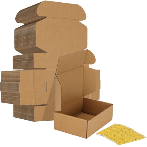 Image of HORLIMER 6x4x2 inches Shipping Boxes Set of 50, Brown Corrugated Cardboard Box Literature Mailer