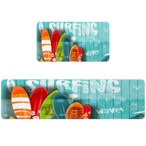 Tapis de cuisine absorbant style surf antidérapant et lavable | Lot de 2 - 2