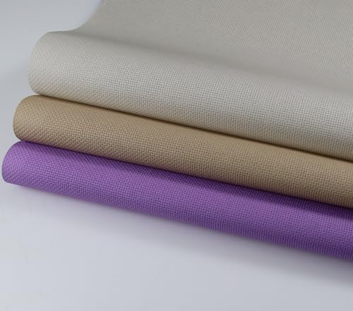 Image of KCS 3 pc of 15 inch x 18 inch(38cmx45cm) Counted Cross Stitch Cotton Aida Cloth Needlework Rolled Fabric Box,16CT,Pearl Grey+Khaki+Lavender