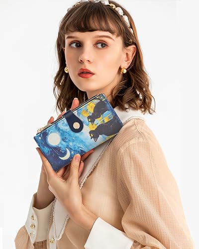 Image of Cat Women's Slim Wallet,Thin RFID Card Holder with Zipper Pocket | 12 Slot Wallet Organizer, Large Capacity, Vegan Leather, Coin Purse, Cash Compartment, Travel Wallet, Women Gift