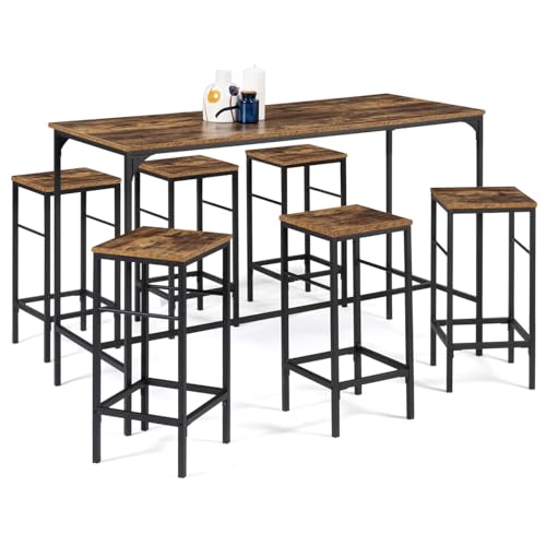 IDMarket - Ensemble Table Haute de Bar Dayton 150 cm et 6 tabourets Effet Vieilli Design Industriel
