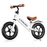 LittleSo ペダルなし自転車 3~8歳 キッズ 12/14インチ キックバイク スタンドあり 子供用 超軽量 持ち運びも簡単 おしゃれ 発泡タイヤ 乗り物 お祝いクリスマス 誕生日 プレゼント 子供 男の子 女の子 プレゼント 幼児 子どもの日 誕生日 (白, 12インチ)