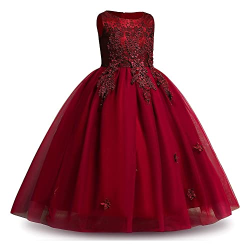 MYRISAM Girls Embroidered Lace Flower Dress Sleeveless Wedding Party Prom Princess Birthday Pageant Evening Long Tulle Gown2