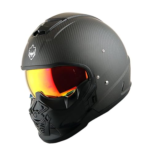 Martian Genuine Real Carbon Fiber Motorcycle Full Face Helmet HB-B2 Open Face Matt Carbon Black, DOT Approved