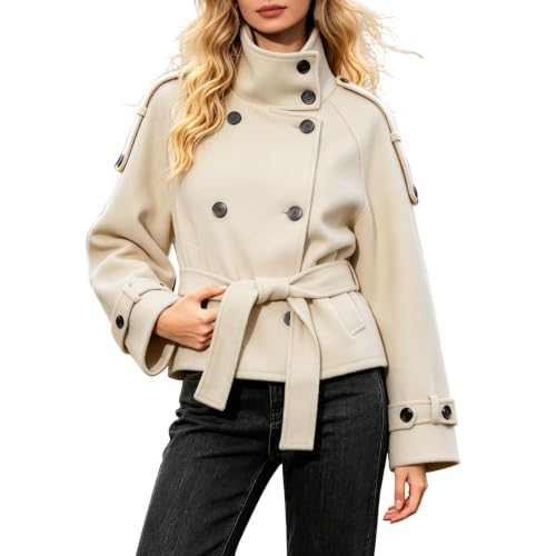 Womens Cropped Trench Coat Funnel High Collar Belted Short Trench Jacket - image 2