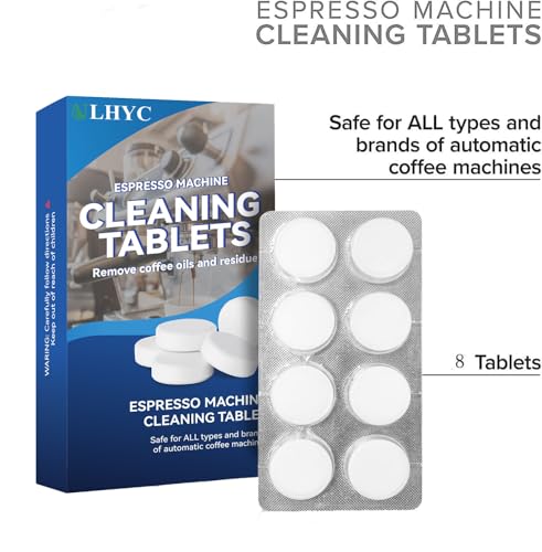 اقراص تنظيف ماكينة تحضير الاسبريسو من يو ال اتش واي سي 8 قطع القهوة الاوتوماتيكية الامنة غذائيا لازالة الترسبات واكواب الشاي 1 جديد اوليك