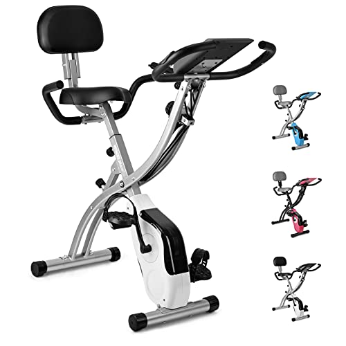Folding Exercise Bike Magnetic Wonder Maxi 3-in-1 Foldable Cycling Bike Indoor Recumbent Exercise Bikes Lightweight Stationary Bike 441lbs Weight Capacity with Arm Resistance Bands & Backrest (Black)