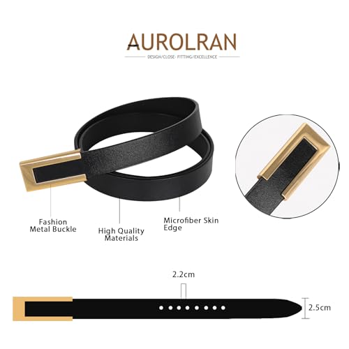 Image of Aurolran Women's Fashion Classic Metal Buckle Leather Belt with Jeans Dress