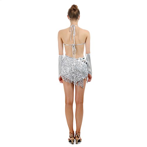 Imucci Silver Paillette Tassel Latin Dance Dress Woman Fringe Samba Costumes Black Tango Dresses Women Gold Ballroom Dancewear (Silver) #TOP7