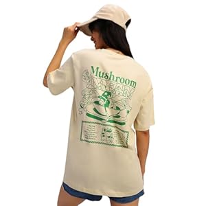 JUNEBERRY® Pure Cotton Oversized Baggy Fit Round Neck Drop Shoulder Swan White Back Graphic Printed T-Shirt for Women/Girls