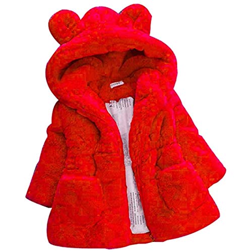 Winter Little Baby Girl Hoodie Coat, 1-6Y Toddler Kids Cute Faux Fur Bear Ear Jacket Thick Warm Outwear (Red, 12-18 Months)