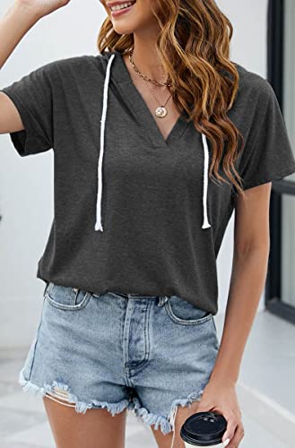 Image of Womens Long Sleeve V Neck Hoodie Sweatshirts Lightweight Pullover Tops