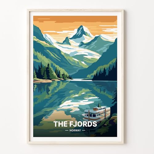 Norway Fjords Poster, Scandinavian Landscape Wall Art, Travel Inspired Home