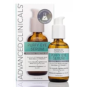 Advanced Clinicals Puffy Eye Under Eye Serum | Visible Anti Aging Brightening Vitamin C + Caffeine Serum Helps Improve Look Of Puffiness, Fine Lines, Dark Circles, & Uneven Skin Tone, 1.75 Fl Oz