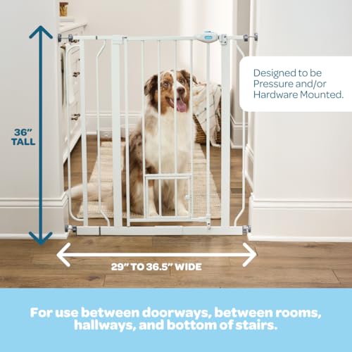 Carlson 36" Extra Tall Walk Through Dog Gate for Doorways & Bottom of Stairs, Metal Pet Gate with Small Pet Door, Expands 29.5”–36.5”, White - Image 3
