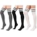 Zando Women Triple Stripe Over the Knee High Socks, 3Pair -White/Black/Gray, One Size : XS to M