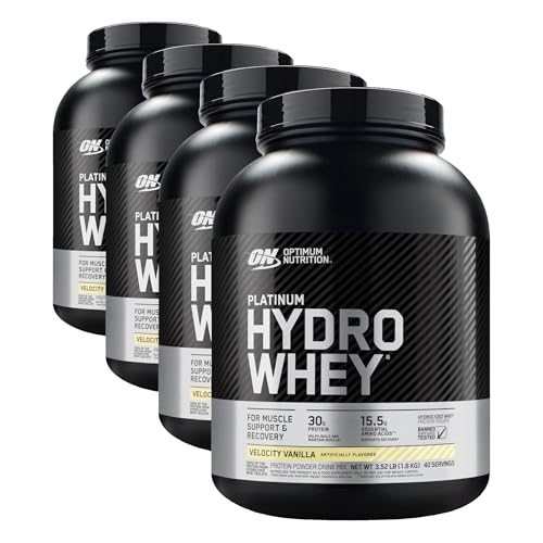 Optimum Nutrition Platinum Hydrowhey Protein Powder, 100% Hydrolyzed Whey Isolate Powder, Flavor: Velocity Vanilla, 3.5 Pounds, (Packaging May Vary), (Pack of 4)
