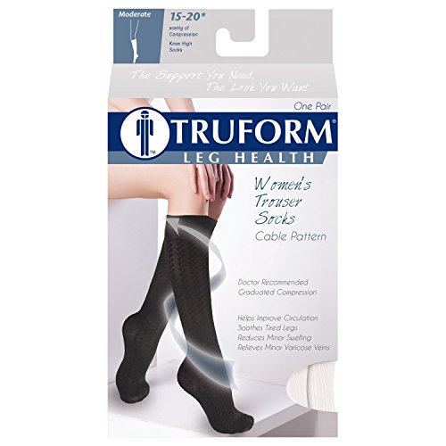 Truform Compression Socks, 15-20 mmHg, Women's Dress Socks, Knee High Over Calf Length, White Cable Knit, Medium4