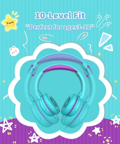 Image of Wired Kids Headphones with Mic, Foldable, Volume Control Safe Listening(85 /94dB), 3.5mm Jack on-Ear Headset for Chilren /Teens /Boys /Girls /School /Travel /Plane /Tablet /Ipad /Laptop, GreenPurple