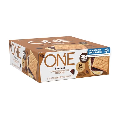ONE Protein Bars Smores Gluten Free with 20g Protein and 1g Sugar Pantry Staples 2.12 oz (12 Count) Packaging May Vary