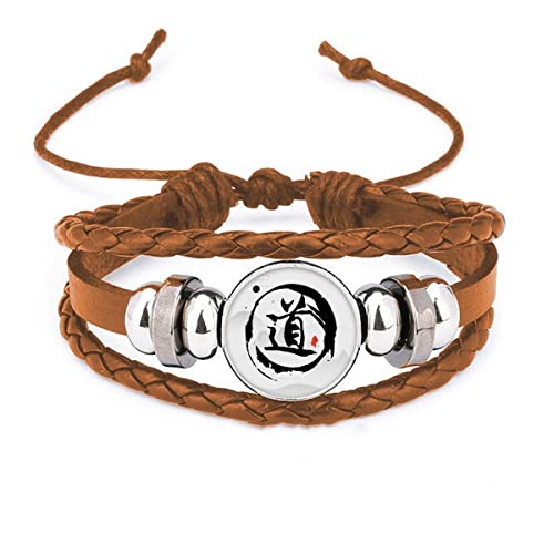 Bracelet en cuir Dao et personnage chinois en acier brossé finitions luxe