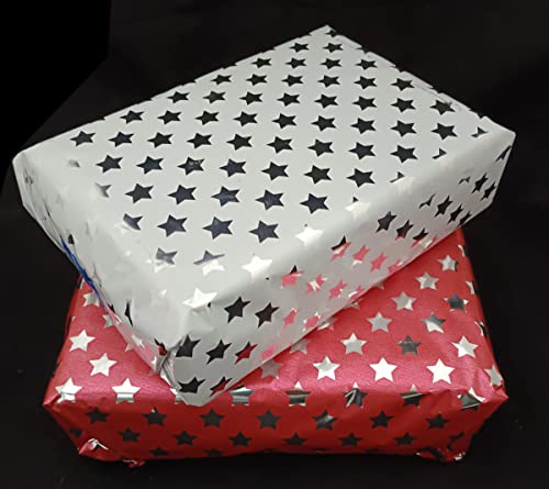 Image of 3A Featuretail 20 In x 25 In Star Print Cellophane Sheets For Gift Wrap, Christmas Gift Wrappin, Baskets Hamper Packing, Flowers Wrapping (Pack of 25) (Silver)