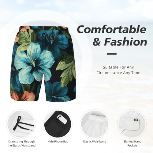 Men's Swim Trunks Quick Dry Board Shorts Hibiscus Flowers Pattern Beach Shorts with Pocket Bathing Suits for Men4