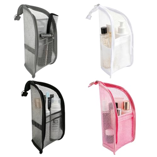 lobyipk Standing Toiletry Bag for Men Women,4 Pack Lightweight Portable Waterproof Travel Toiletries Bag,Transparent EVA Mesh Hanging Makeup Cosmetic Bag,Upright Organizer Pouch Kit Accessories