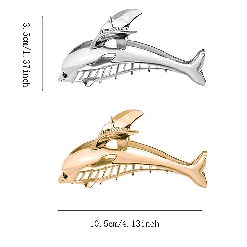 2 PCS Pinzas para el Cabello en Metal Delfín miniatura 2