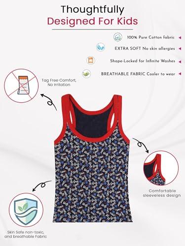 Image of Kids Boy's Regular Fit Vest| 100% Cotton| Skin Friendly | Lightweight | Sleeveless Design | Pack Of 3 (Color & Print May Vary)