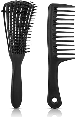 Peigne de coiffure 2 pièces ,Huit Peigne de Griffe + Peigne à dents larges, Cheveux Bouclés Démêlant Peigne,peigne à dents larges pour femmes pour cheveux humides/secs/longs épais bouclés