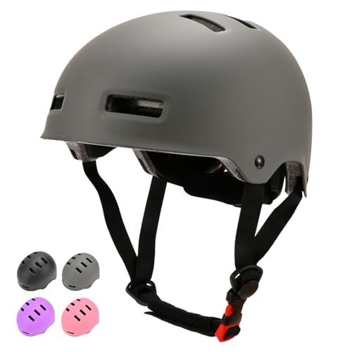 LOKJIJI Verstellbarer Fahrradhelm Skaterhelm für Mädchen Jungen Kinder Jugend Erwachsene, Kinder Schutzhelme für Multi-Sportarten Fahrrad Skateboard Skaten, Grau, M