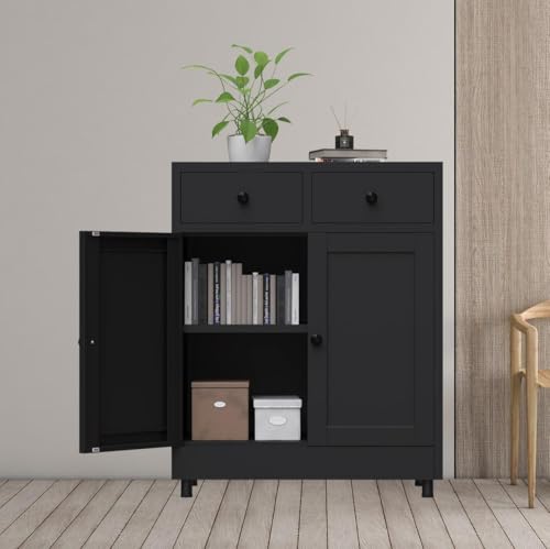 Armoire métal noir 2 tiroirs 2 portes 88 cm JINKUR