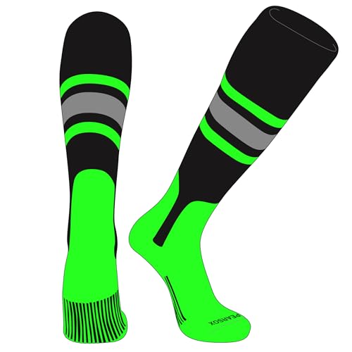 PEAR SOX OTC Baseball Softball Stirrup Socks (B, 7in) Black, NEON Green, Silver, NG