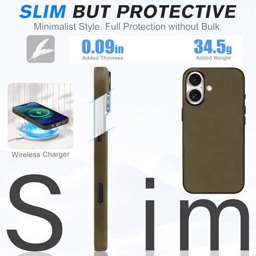 Image of SHIELDON Genuine Leather Case for iPhone 17 6.3 inch 2025, Crazy Horse Khaki | Crazy Horse Leather, for MagSafe, Magnetic Wireless Charging, Metal Buttons, Camera Button, Camera Bezel, Shockproof, Slim